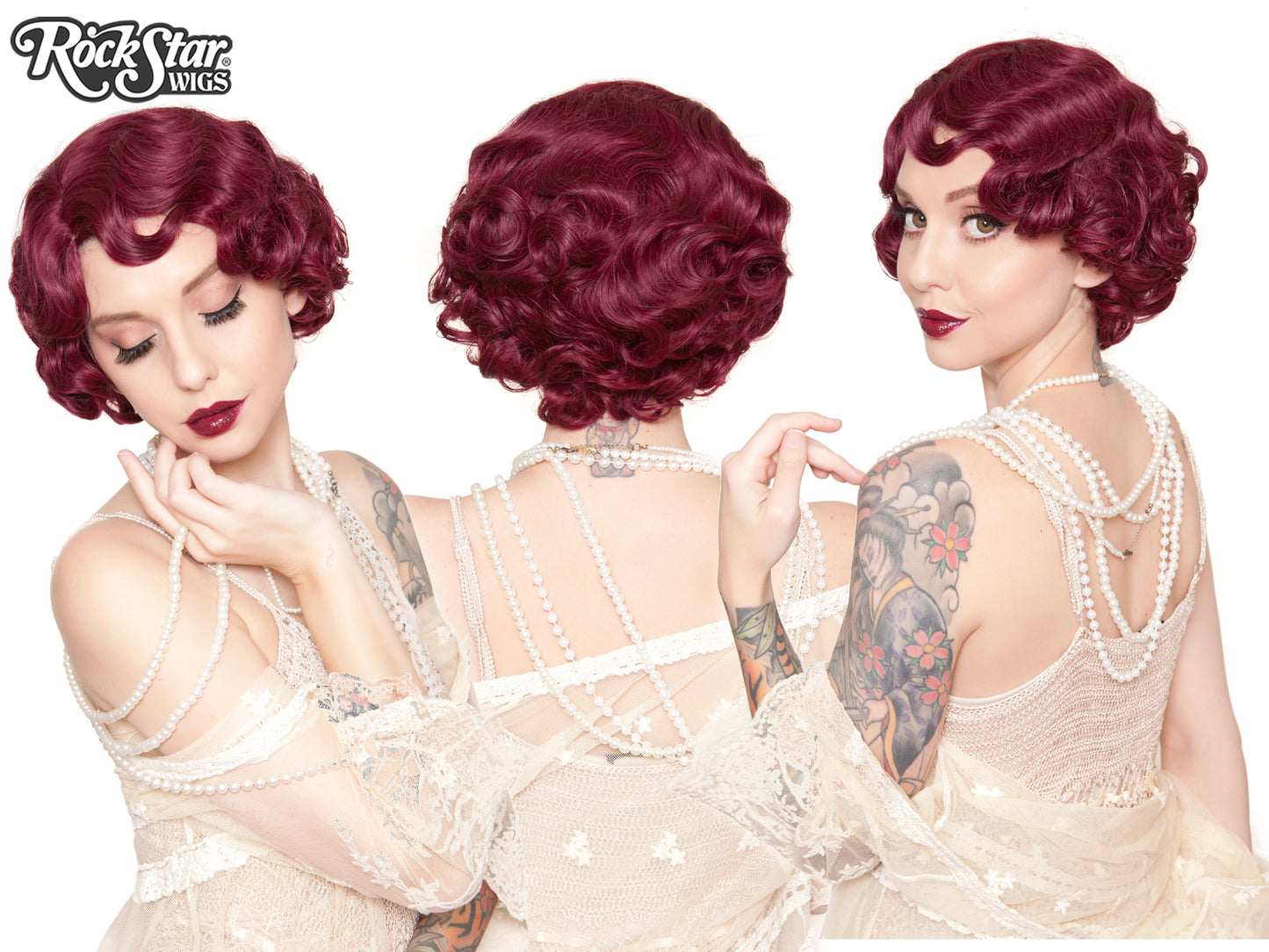 RockStar Wigs®- 1920's Flapper Finger Waves - Burgundy - 00839