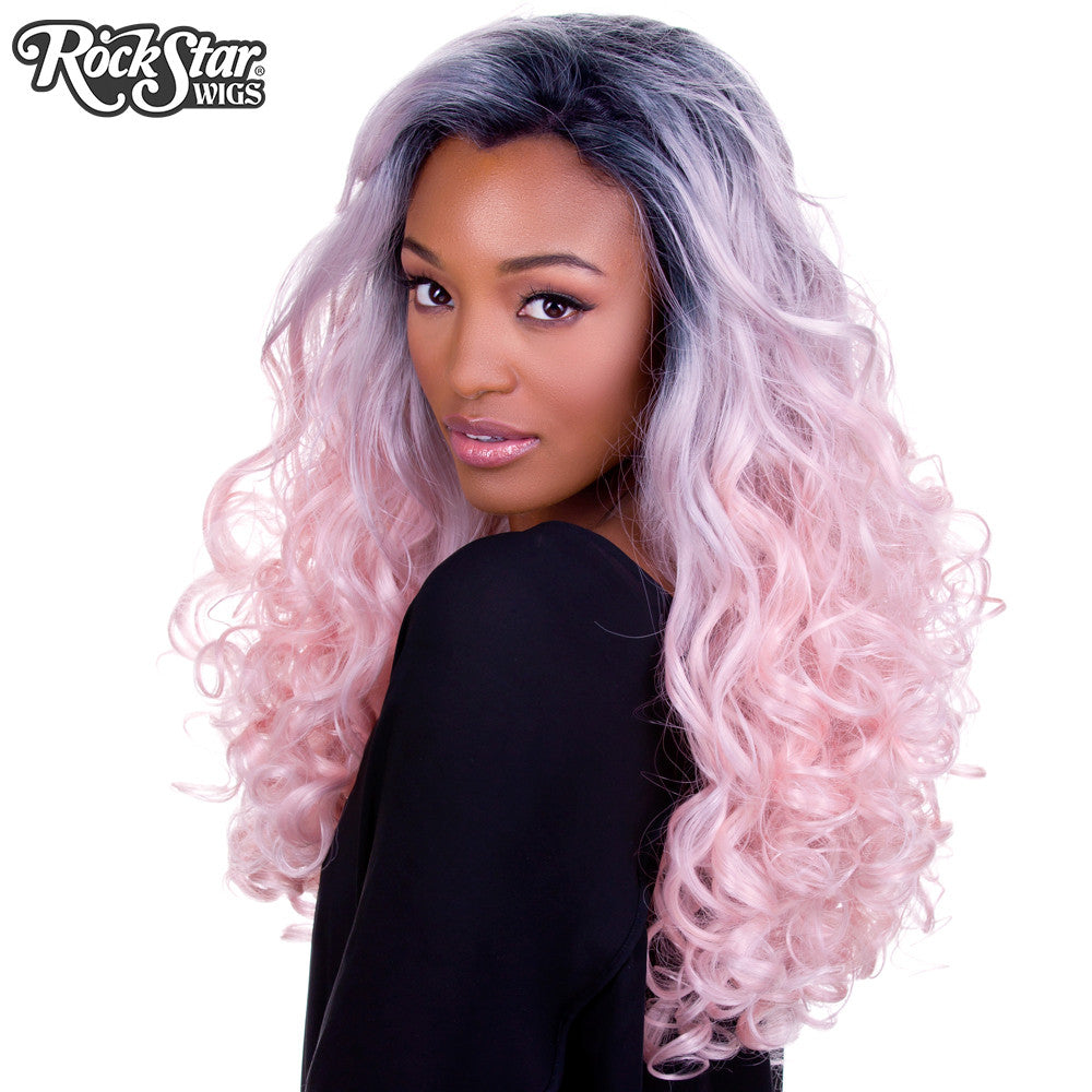 Lace Front Curly Dark Roots - Powder Pink -00564