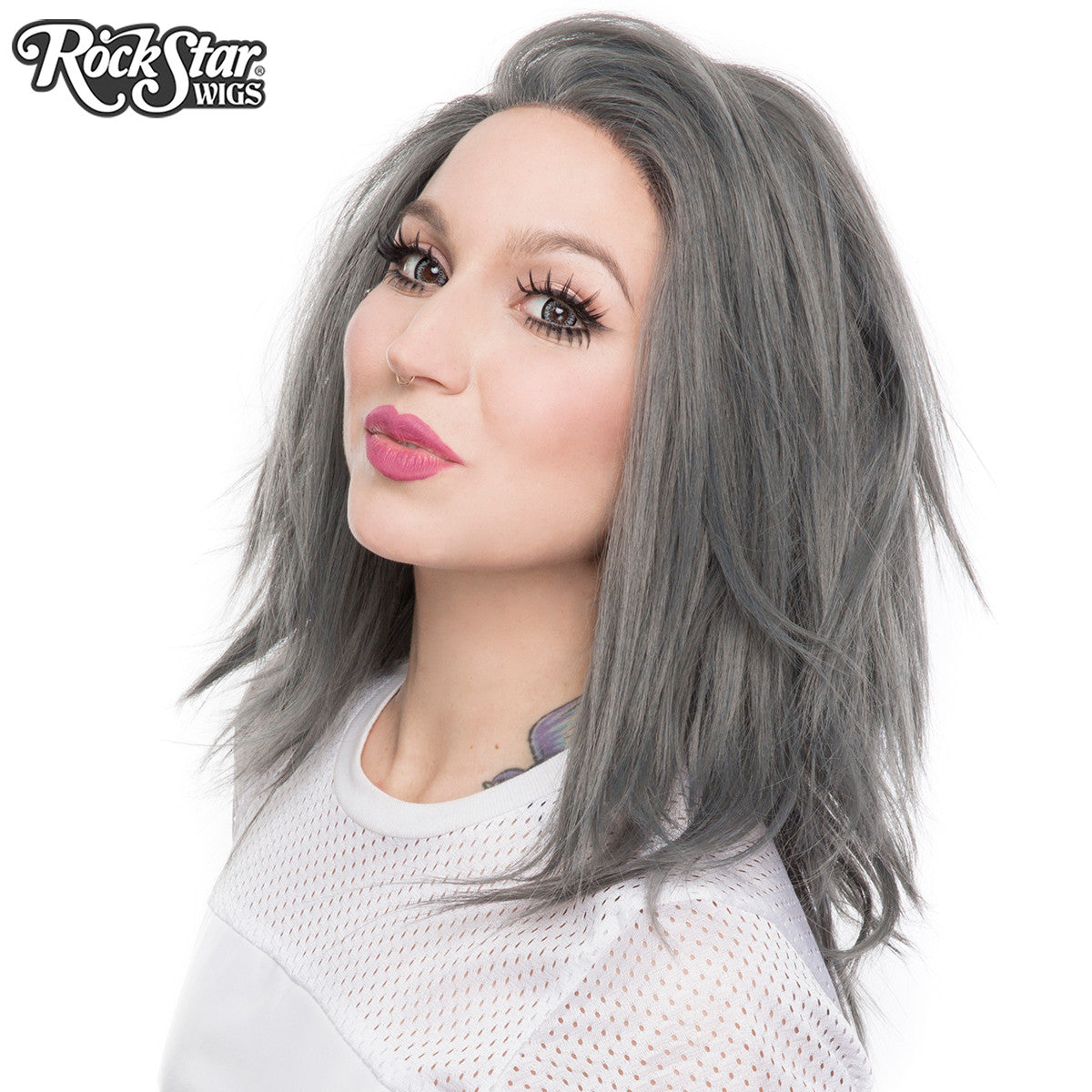 Lace Front 18" Layered Yaki - Dark Grey Pewter -00786