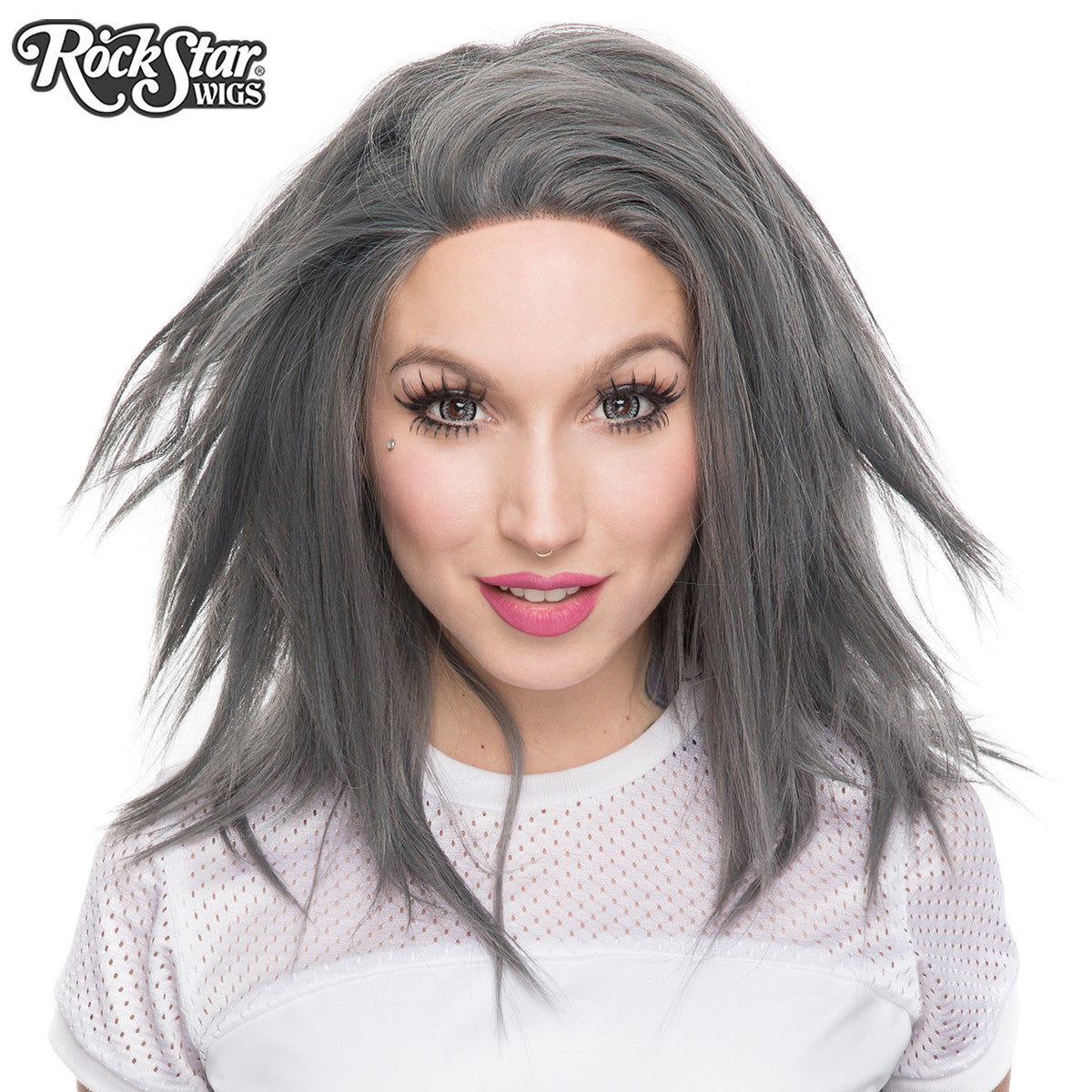 Lace Front 18" Layered Yaki - Dark Grey Pewter -00786